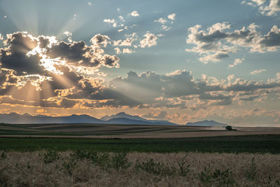 Scenic view of field against sky during sunset