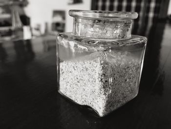 Close-up of glasses on table