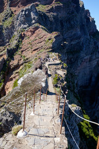 High angle view of people on rock