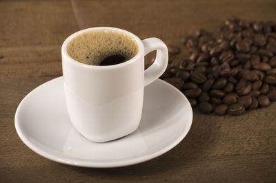 Close-up of coffee cup on table