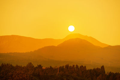 Scenic view of silhouette mountains against sky during sunset