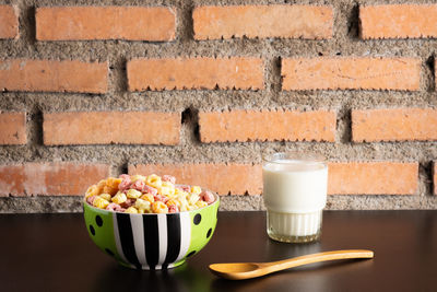 High angle view of juice in glass on wall