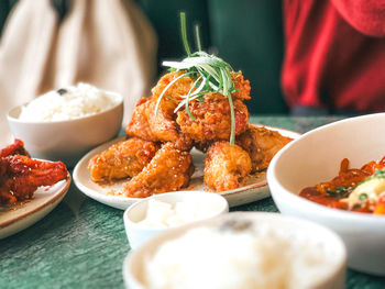 Close-up of food in plate on table