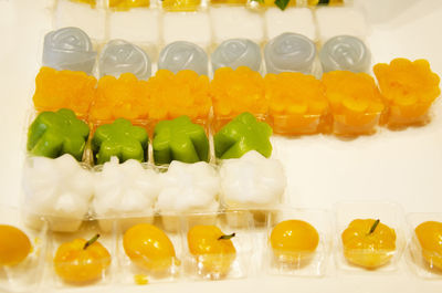 Close-up of multi colored candies in tray