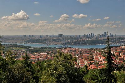 Panoramic view of bosphorus and istanbul from camlica hill
