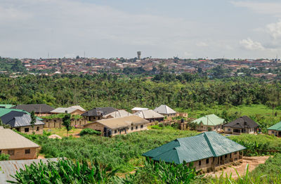 High angle view of townscape against sky