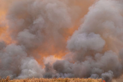 Low angle view of fire on field against sky