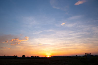 Scenic view of silhouette field against sky during sunset