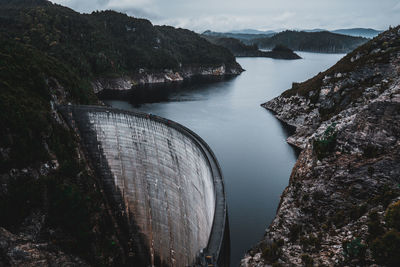 High angle view of dam against sky