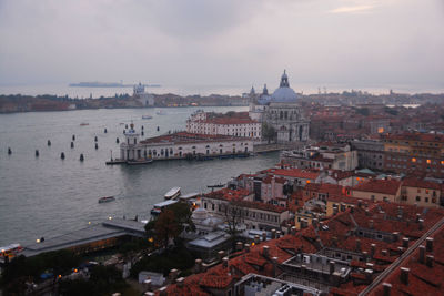 High angle view of buildings in city