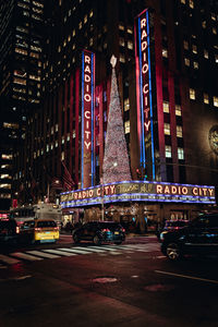 View of city street at night