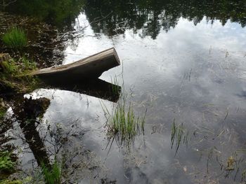 Reflection of built structure in pond