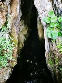 Scenic view of waterfall in cave