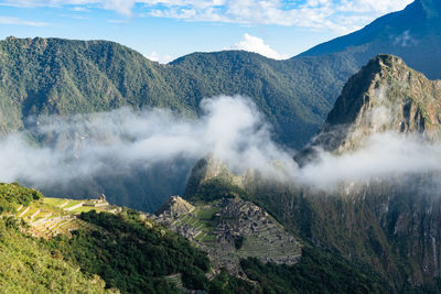 Machu picchu and huayna picchu in fog