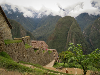 Peruvian andes, machu picchu cusco, south america.  ancient terraces and inca houses.