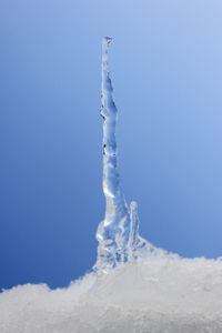 Close-up of frozen ice against sky