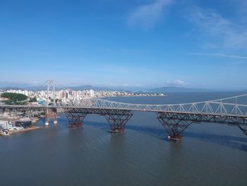 Bridge over river against blue sky