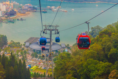 Overhead cable car against sky