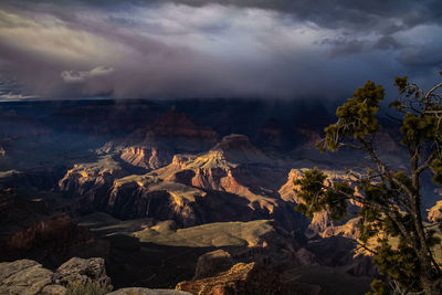 Scenic view of mountains against cloudy sky