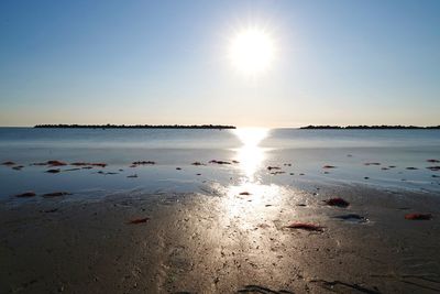 Scenic view of sea against clear sky during sunset