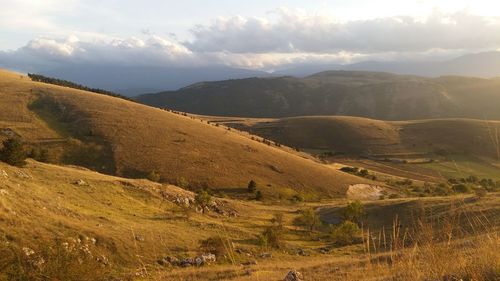 High angle view of valley against sky