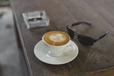 High angle view of coffee on table