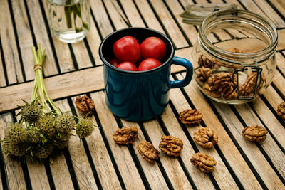 High angle view of food on table