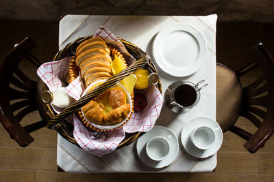 Close-up high angle view of breakfast