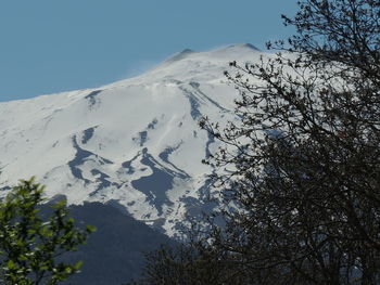 Scenic view of snow covered mountain against clear sky