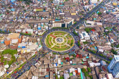 High angle view traffic circle in a city