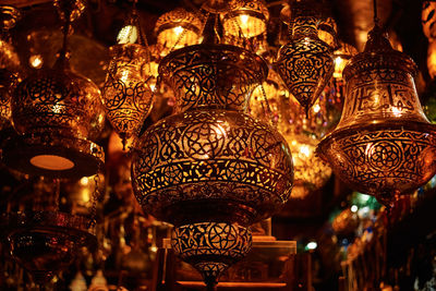 Many different ramadan lanterns on dark background in egypt