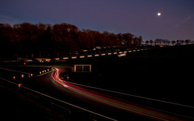 Light trails on road at night