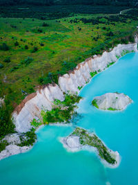 High angle view of river flowing through land