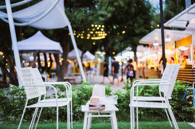 Table and chair in night market , chiang mai north of thailand