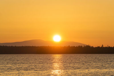 Scenic view of sea against orange sky