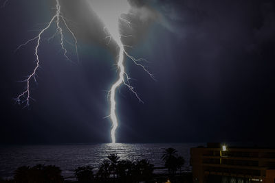 Scenic view of sea against sky at night