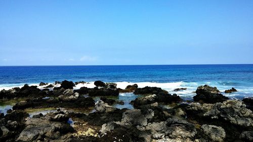 Scenic view of sea against clear sky