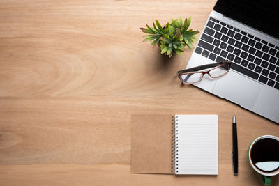 High angle view of laptop on table