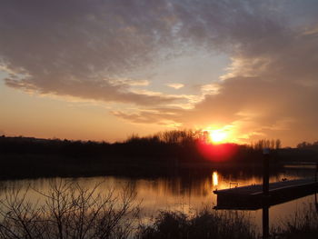 Scenic view of lake against sky during sunset