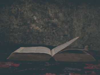 Close-up of open book on table