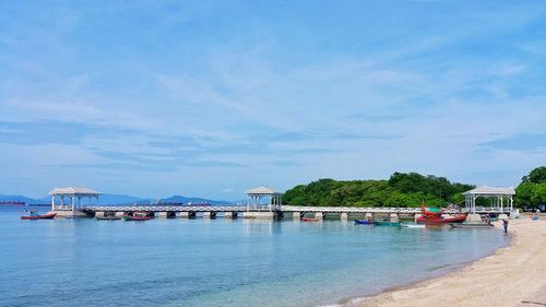 Scenic view of sea against blue sky