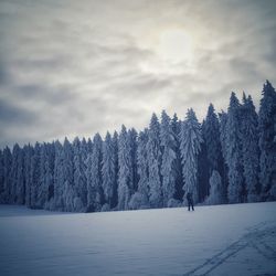 Scenic view of lake against sky during winter