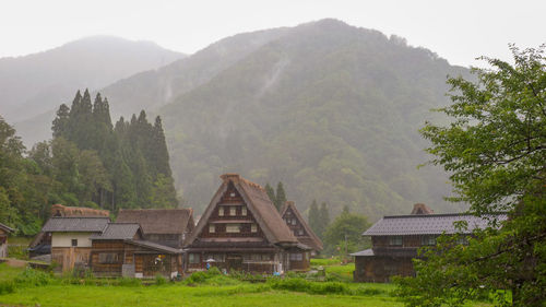 View of a village of gokayama in rain, japan