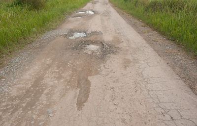 Wet dirt road in rainy season