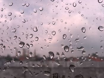 Full frame shot of raindrops on glass window