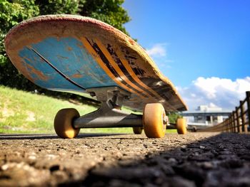 Low angle view of skateboard on street