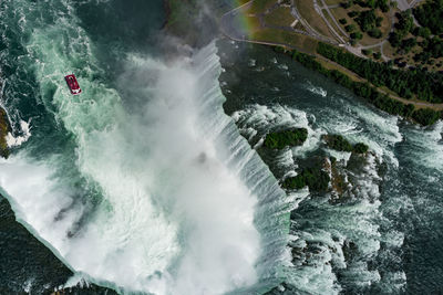 High angle view of waterfall in river