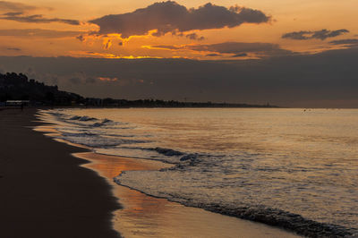 Scenic view of beach against sky during sunset