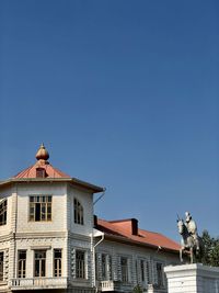 Low angle view of building against clear blue sky