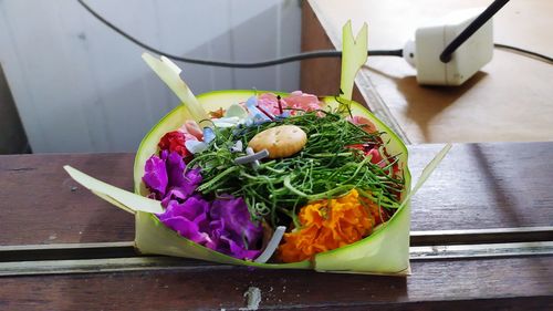 High angle view of vegetables on table